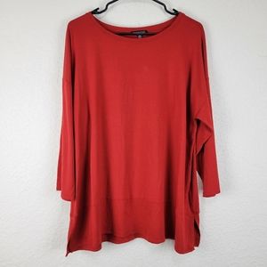 Eileen Fisher Red Tencel Tunic Sweater Top Large